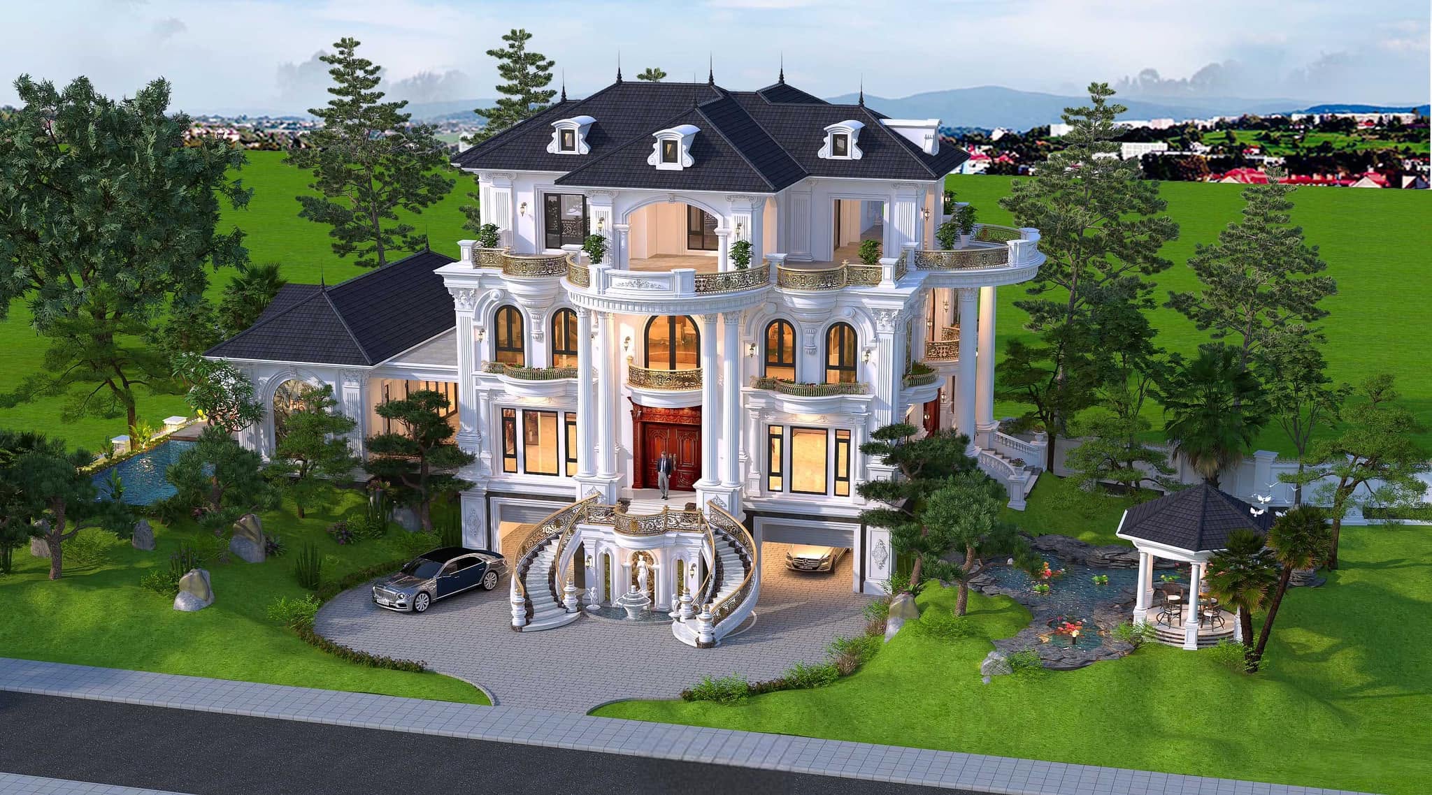 Sân vườn kiểu Nhật biệt thự 4 tầng tại Hải Phòng
