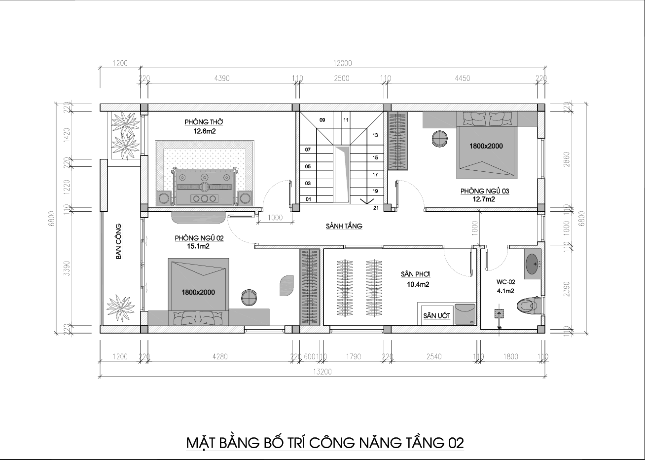 Mặt bằng công năng tầng 2