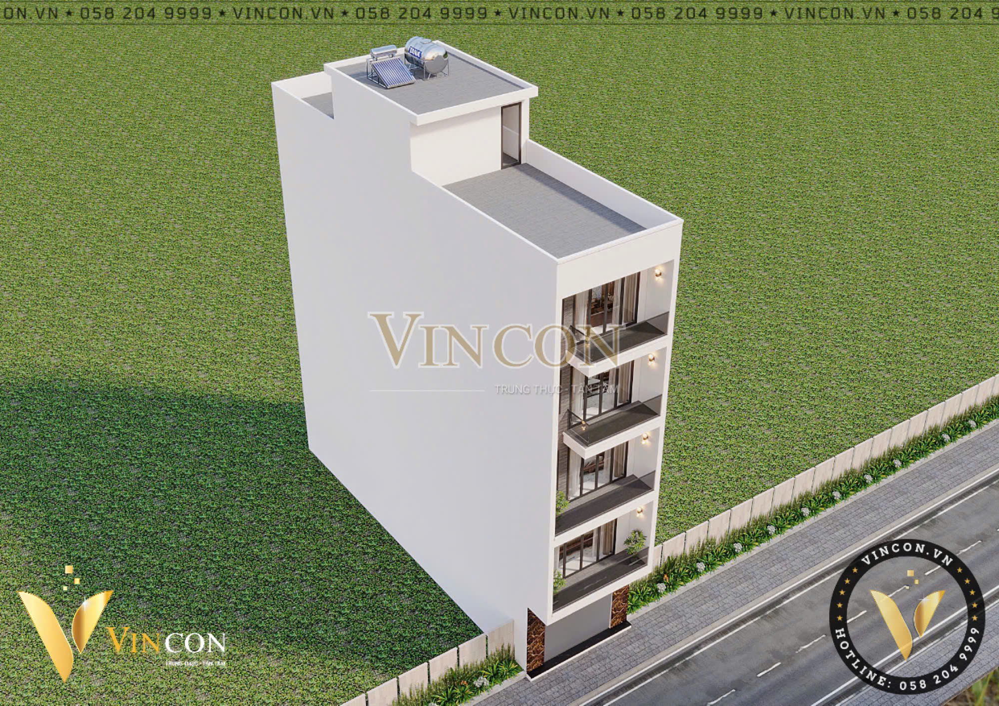 Phối cảnh từ trên cao nhà phố 5 tầng 1 tum hiện đại Vincon Group