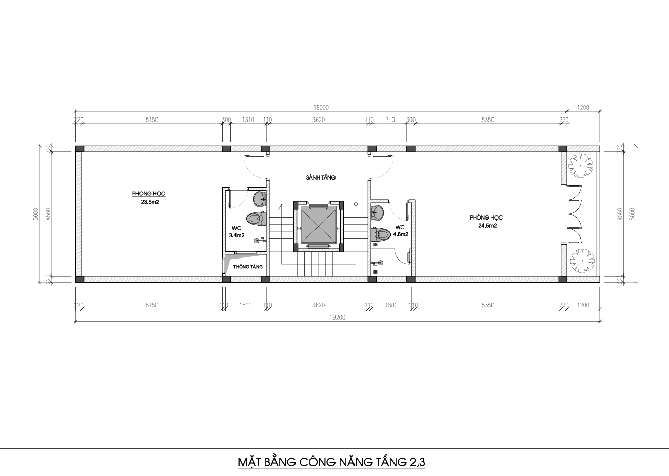 Mặt bằng công năng tầng 2-3