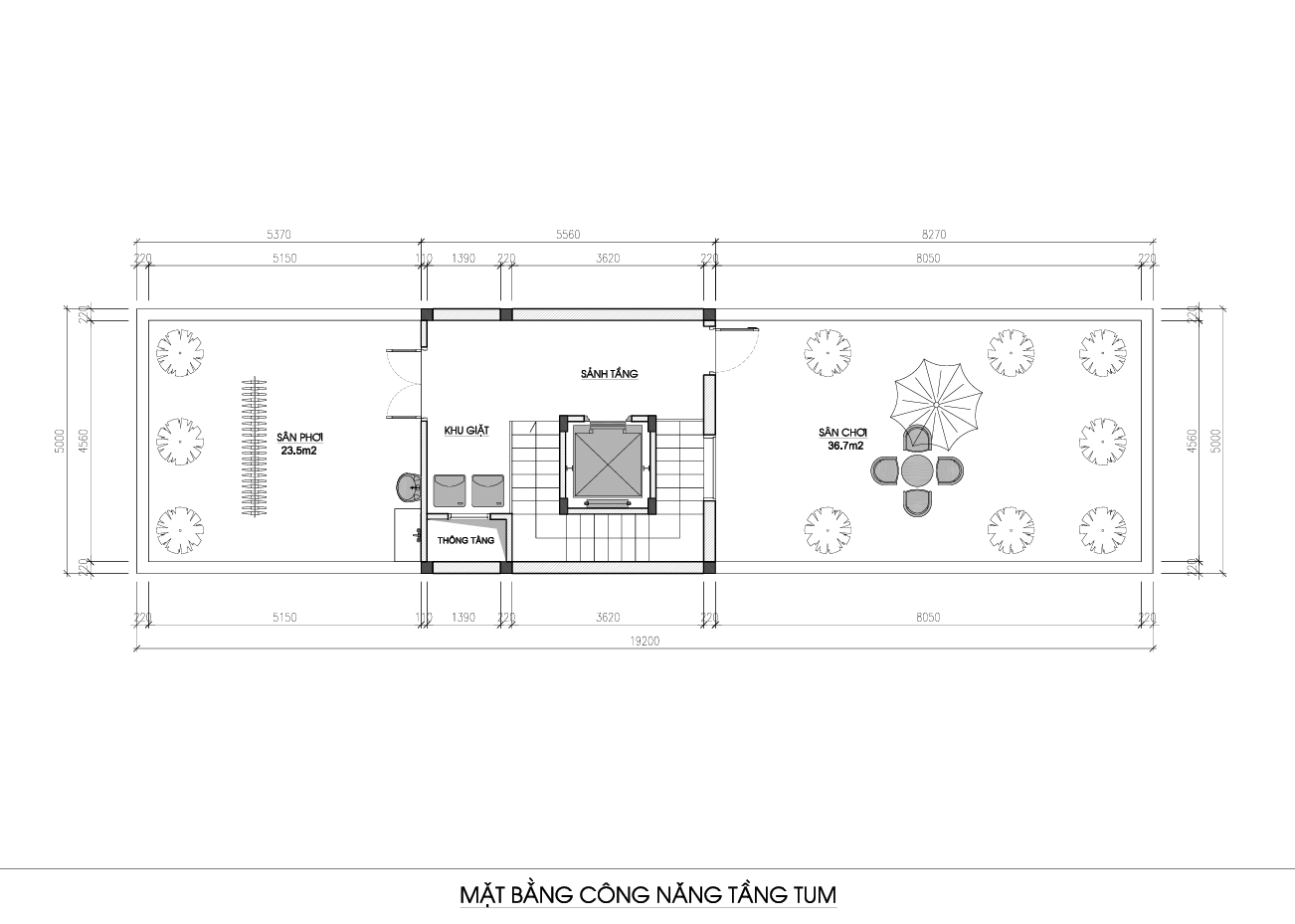 Mặt bằng công năng tầng Tum